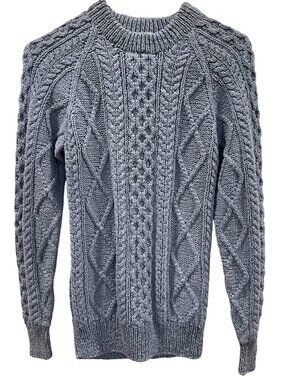 Orvis Fisherman Sweater size XS Light Blue Cable Knit Preppy Manchester Vermont